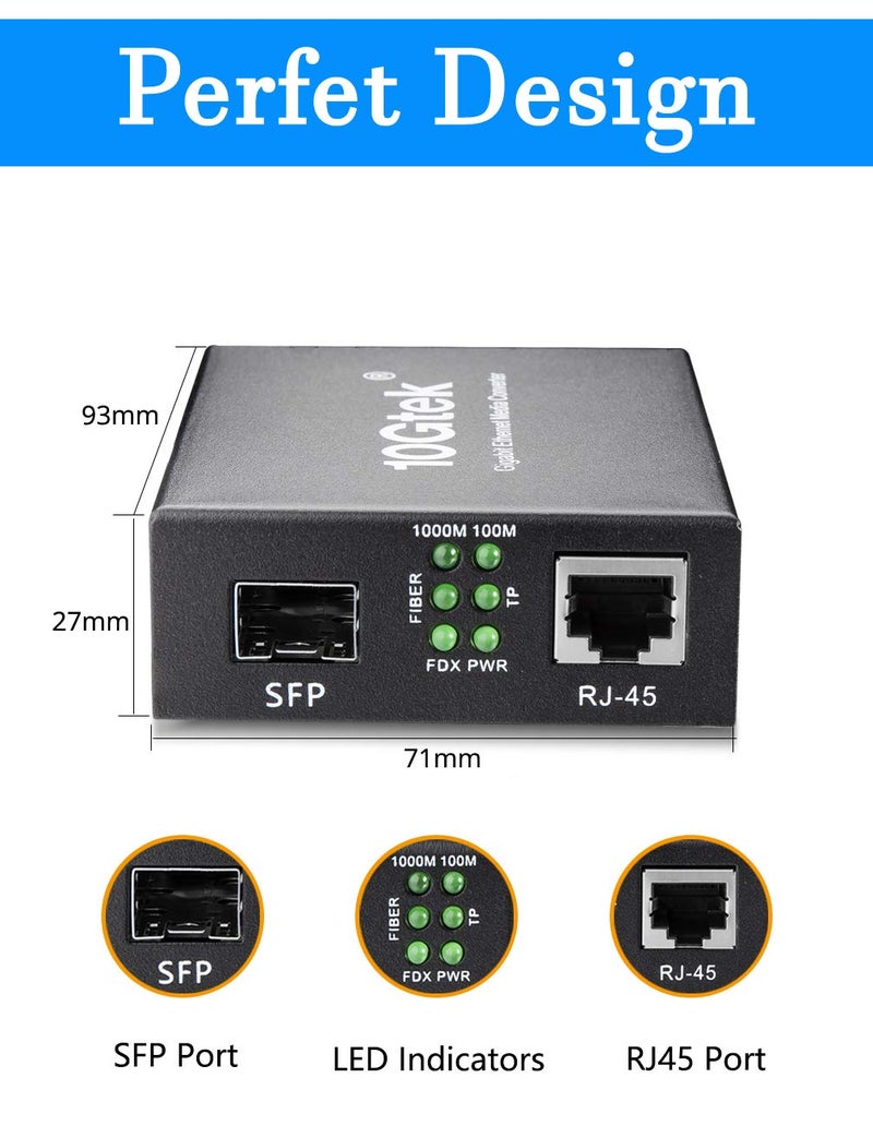 HYFIBER Fiber to Ethernet Media Converter, Gigabit Single Mode SFP LC Converter, 1000Base-LX to 10/100/1000M RJ45, SMF, 1310nm, up to 20km (12.4miles) - Image 4